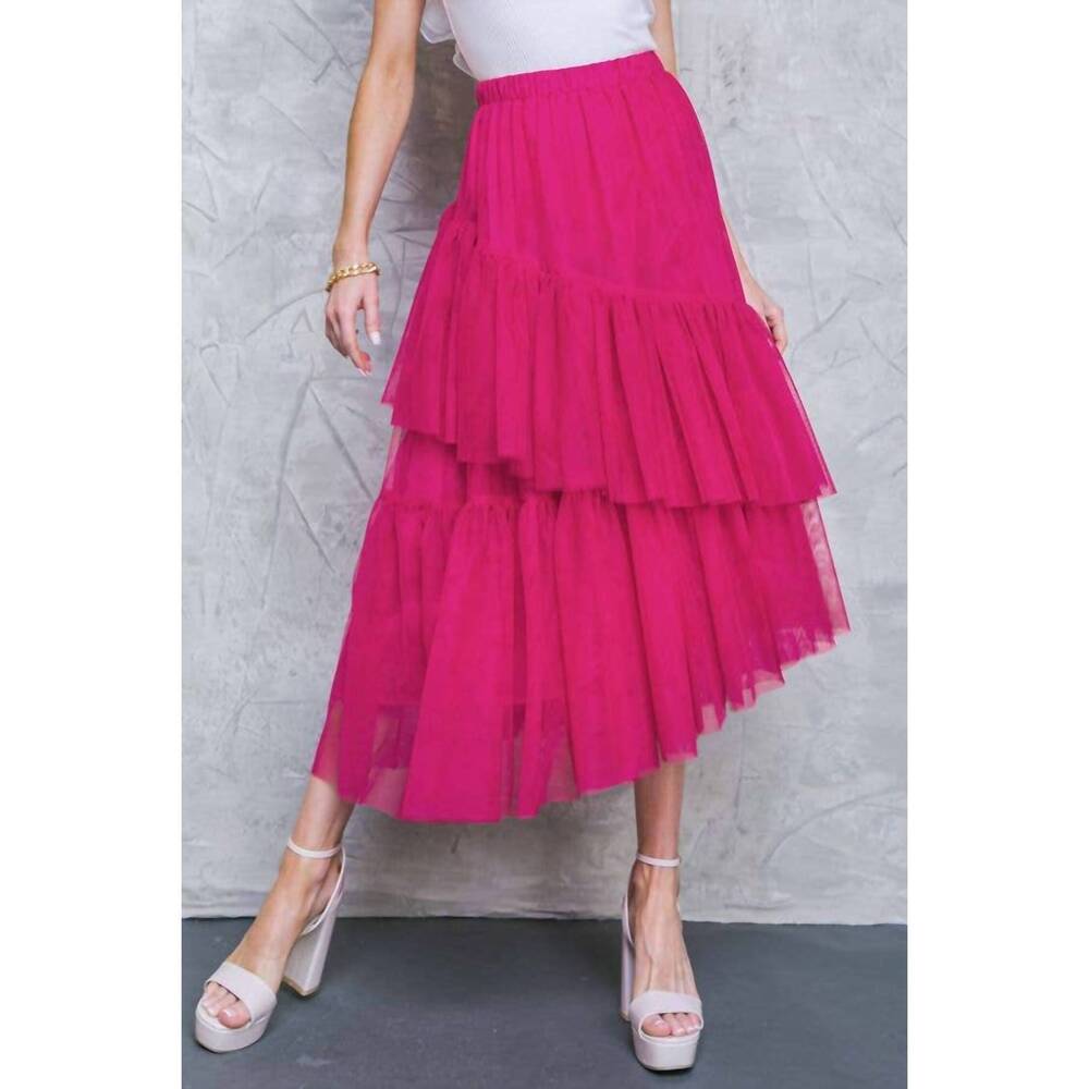 NEW FLYING TOMATO tulle midi skirt in fuchsia